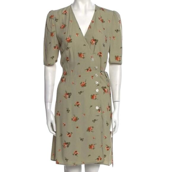 ROUJE Paris Gabinette Mini Button Wrap Dress Vintage-Floral Print - Sz 34 (US 2)